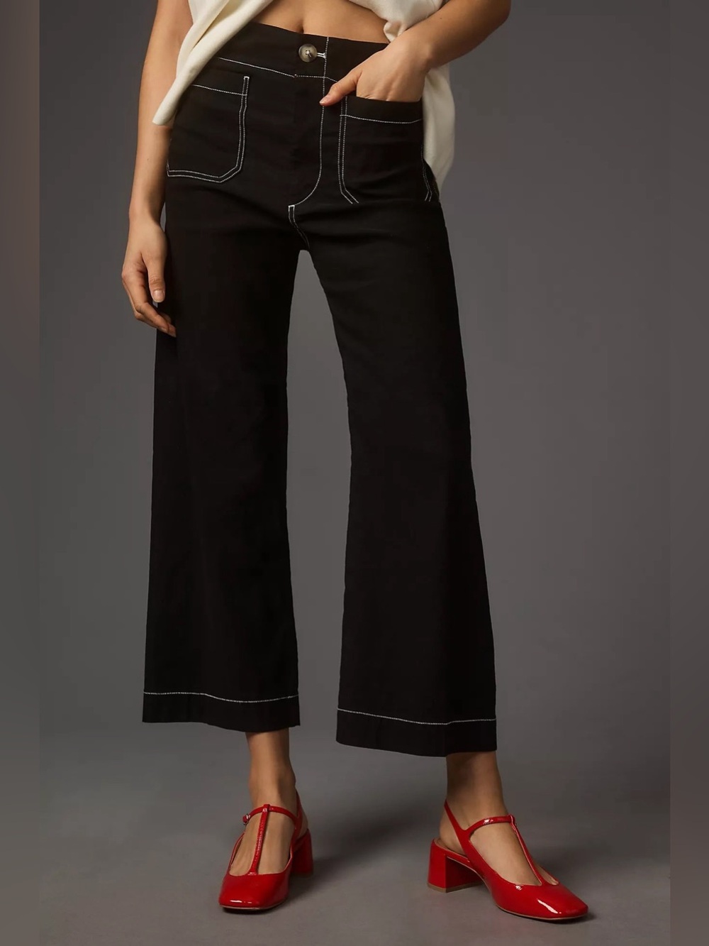The Colette Crop Wide-Leg Pants by Maeve:
Contrast-Stitch Edition (28 Petite)